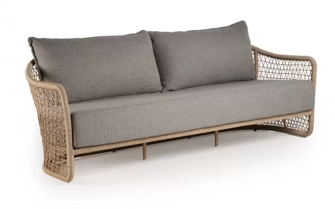 Elegancka sofa ogrodowa aluminiowa z grubymi poduszkami z punk krylik blendy w kolorze beżowym