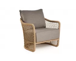 Fotel wypoczynkowy ogrodowe aluminiowe z plecionką z liny polipropylenowej blend w kolorze beż