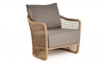 Fotel wypoczynkowy ogrodowe aluminiowe z plecionką z liny polipropylenowej blend w kolorze beż