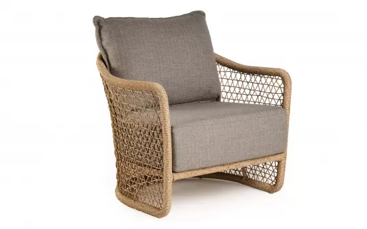 Fotel wypoczynkowy ogrodowe aluminiowe z plecionką z liny polipropylenowej blend w kolorze beż