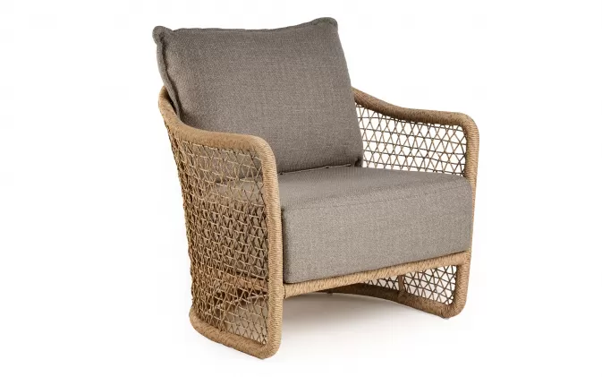 Fotel wypoczynkowy ogrodowe aluminiowe z plecionką z liny polipropylenowej blend w kolorze beż