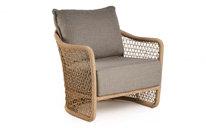 Fotel wypoczynkowy ogrodowe aluminiowe z plecionką z liny polipropylenowej blend w kolorze beż