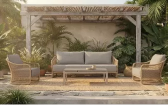 Luksusowy komplet wypoczynkowy ogrodowy beżowy blend