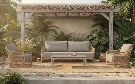 Luksusowy komplet wypoczynkowy ogrodowy beżowy blend Luksusowy komplet wypoczynkowy ogrodowy beżowy blend