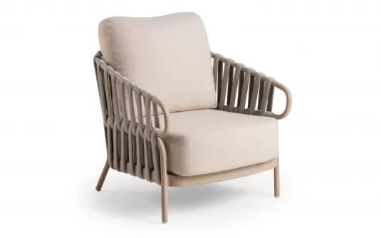 Nowoczesny fotel wypoczynkowy na taras beżowy aluminiowy nuri