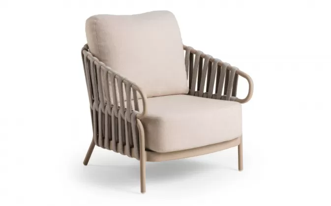 Nowoczesny fotel wypoczynkowy na taras beżowy aluminiowy nuri
