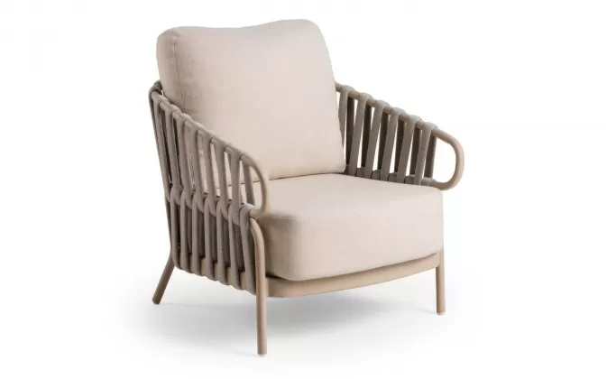 Nowoczesny fotel wypoczynkowy na taras beżowy aluminiowy nuri