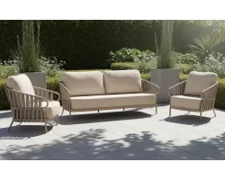 Przytulny i luksusowy zestaw wypoczynkowy beżowy aluminiowy na taras nuri