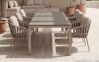 Zestaw obiadowy na taras aluminiowy ze stołem briga i krzesłami nuri beżowy