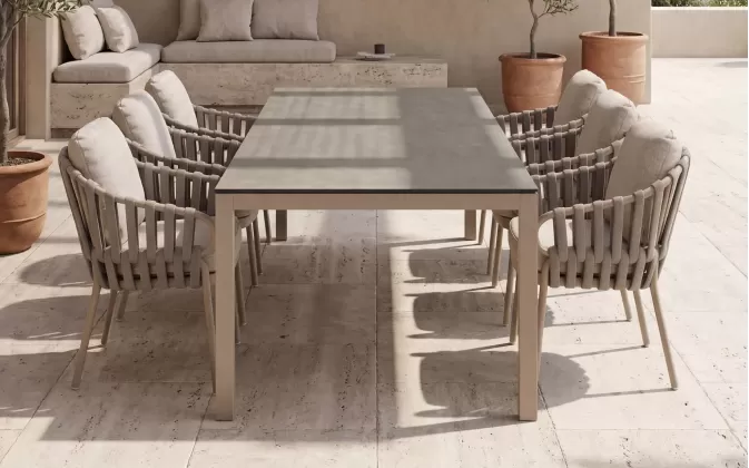 Zestaw obiadowy na taras aluminiowy ze stołem briga i krzesłami nuri beżowy