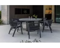 Meble ogrodowe stołowe aluminiowe grafitowe z okrągłym stołem 150 cm i 6 krzesłami algarve