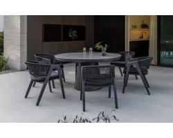 Meble ogrodowe stołowe aluminiowe grafitowe z okrągłym stołem 150 cm i 6 krzesłami algarve