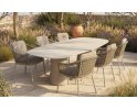 Luksusowy komplet stołowy na taras w kolorze beżowym z 6 krzesłami i stołem z blatem ceramicznym