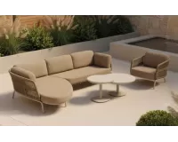 Luksusowa jasnobeżowa sofa ogrodowa z szezlongiem narożnik ginora