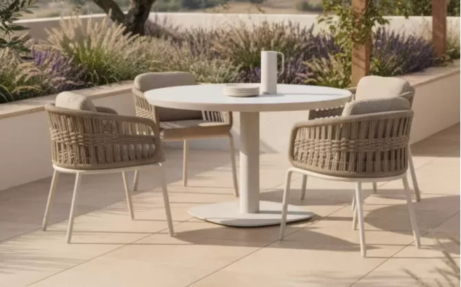 Zestaw stołowy ogrodowy dla 4 osób z okrągłym stołem giora d120 cm