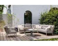 Luksusowy zestaw narożny ogrodowy w kolorze beżowym z grubymi poduszkami pikowanymi lima