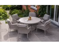 Zestaw ogrodowy stołowy beżowy dla 6 osób ze stałem o d160 cm lima