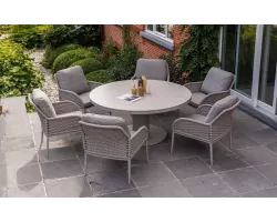 Zestaw ogrodowy stołowy beżowy dla 6 osób ze stałem o d160 cm lima