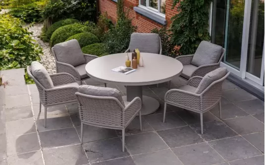 Zestaw ogrodowy stołowy beżowy dla 6 osób ze stałem o d160 cm lima