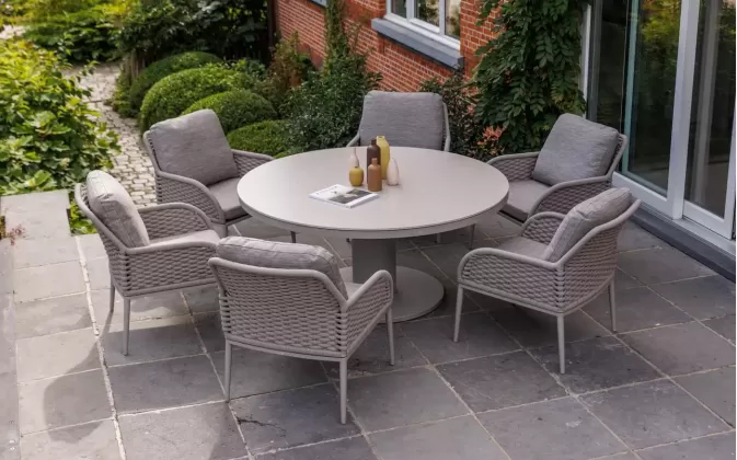 Zestaw ogrodowy stołowy beżowy dla 6 osób ze stałem o d160 cm lima