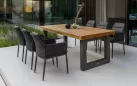 Sześcioosobowy zestaw jadalniany na taras ze stołem z grubym blatem tik nevada i 6 krzeseł lima