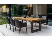 Sześcioosobowy zestaw jadalniany na taras ze stołem z grubym blatem tik nevada i 6 krzeseł lima