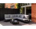 Wygodny narożnik na taras antracytowy z szarymi poduszkami salvador