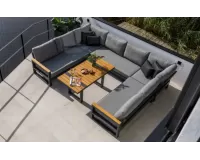 Aluminiowy komplet narożny ogrodowy z elementami tek w kształcie litery u z wysokim stolikiem soho antracyt