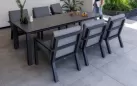 Sześcioosobowy zestaw stołowy ogrodowy aluminiowy grafitowy z ceramicznym blatem TIMBER 