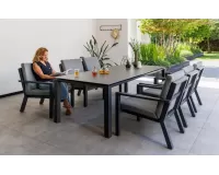 Sześcioosobowy zestaw stołowy ogrodowy aluminiowy grafitowy z ceramicznym blatem TIMBER 