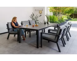 Sześcioosobowy zestaw stołowy ogrodowy aluminiowy grafitowy z ceramicznym blatem TIMBER 