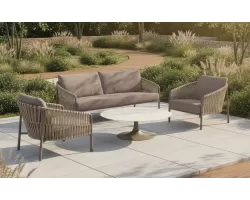 Komplet wypoczynkowy na teraz aluminiowy z pasami polipropylen i sofą 2,5 osobową Valencia 