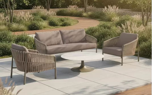 Komplet wypoczynkowy na teraz aluminiowy z pasami polipropylen i sofą 2,5 osobową Valencia 