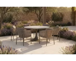 Sześcioosobowy zestaw ogrodowy na taras z okrągłym stołem VALENCIA