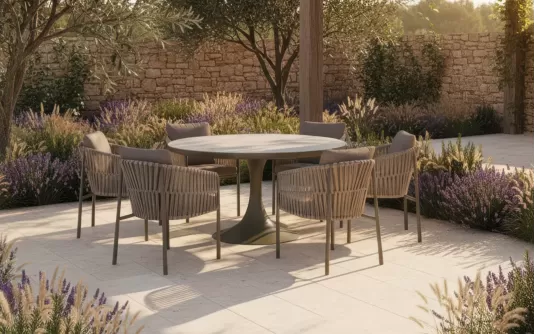 Sześcioosobowy zestaw ogrodowy na taras z okrągłym stołem VALENCIA Sześcioosobowy zestaw ogrodowy na taras z okrągłym stołem VALENCIA