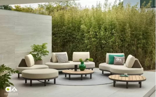 Wyspowy komplet wypoczynkowy ogrodowy w kolorze podstawy brąz ze moon Island Wyspowy komplet wypoczynkowy ogrodowy w kolorze podstawy brąz ze moon Island