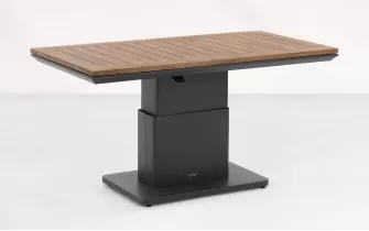 W stolik ogrodowy aluminiowy z podnoszonym blatem z drewna teak Luca antracyt