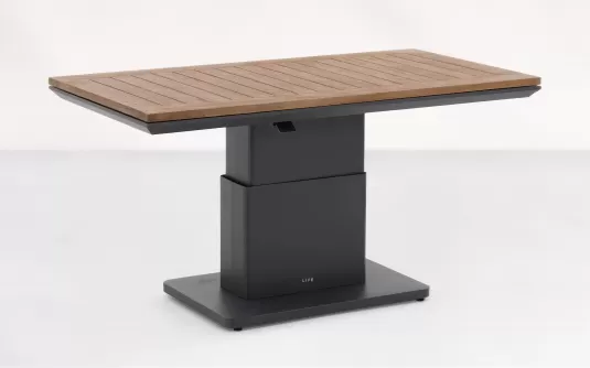 W stolik ogrodowy aluminiowy z podnoszonym blatem z drewna teak Luca antracyt