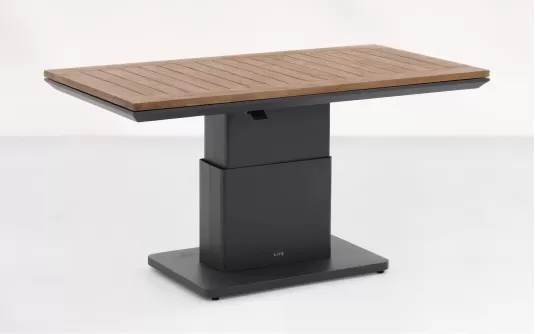W stolik ogrodowy aluminiowy z podnoszonym blatem z drewna teak Luca antracyt