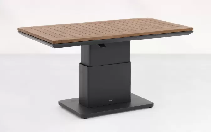 W stolik ogrodowy aluminiowy z podnoszonym blatem z drewna teak Luca antracyt