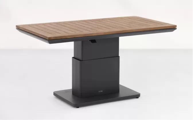 W stolik ogrodowy aluminiowy z podnoszonym blatem z drewna teak Luca antracyt