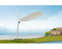 Biały designerski parasol z podstawą granitową okrągłą tekno higold