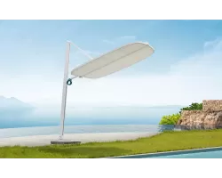 Biały designerski parasol z podstawą granitową okrągłą tekno higold