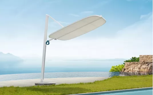 Biały designerski parasol z podstawą granitową okrągłą tekno higold Biały designerski parasol z podstawą granitową okrągłą tekno higold