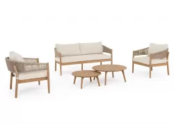 Zestaw ogrodowy wypoczynkowy sofą 2 fotelami stolikami z drewna akacji Thiago bizzotto