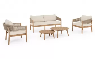 Zestaw ogrodowy wypoczynkowy sofą 2 fotelami stolikami z drewna akacji Thiago bizzotto