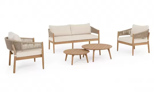 Zestaw ogrodowy wypoczynkowy sofą 2 fotelami stolikami z drewna akacji Thiago bizzotto