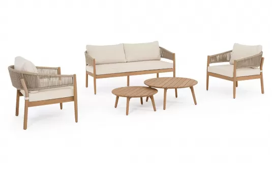 Zestaw ogrodowy wypoczynkowy sofą 2 fotelami stolikami z drewna akacji Thiago bizzotto