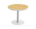 Okrągły stół ogrodowy 90 cm 1 noga biała aluminiowa blat teak BALI Higold