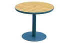 Okrągły stół ogrodowy 90 cm 1 noga niebieska aluminiowa blat teak BALI Higold